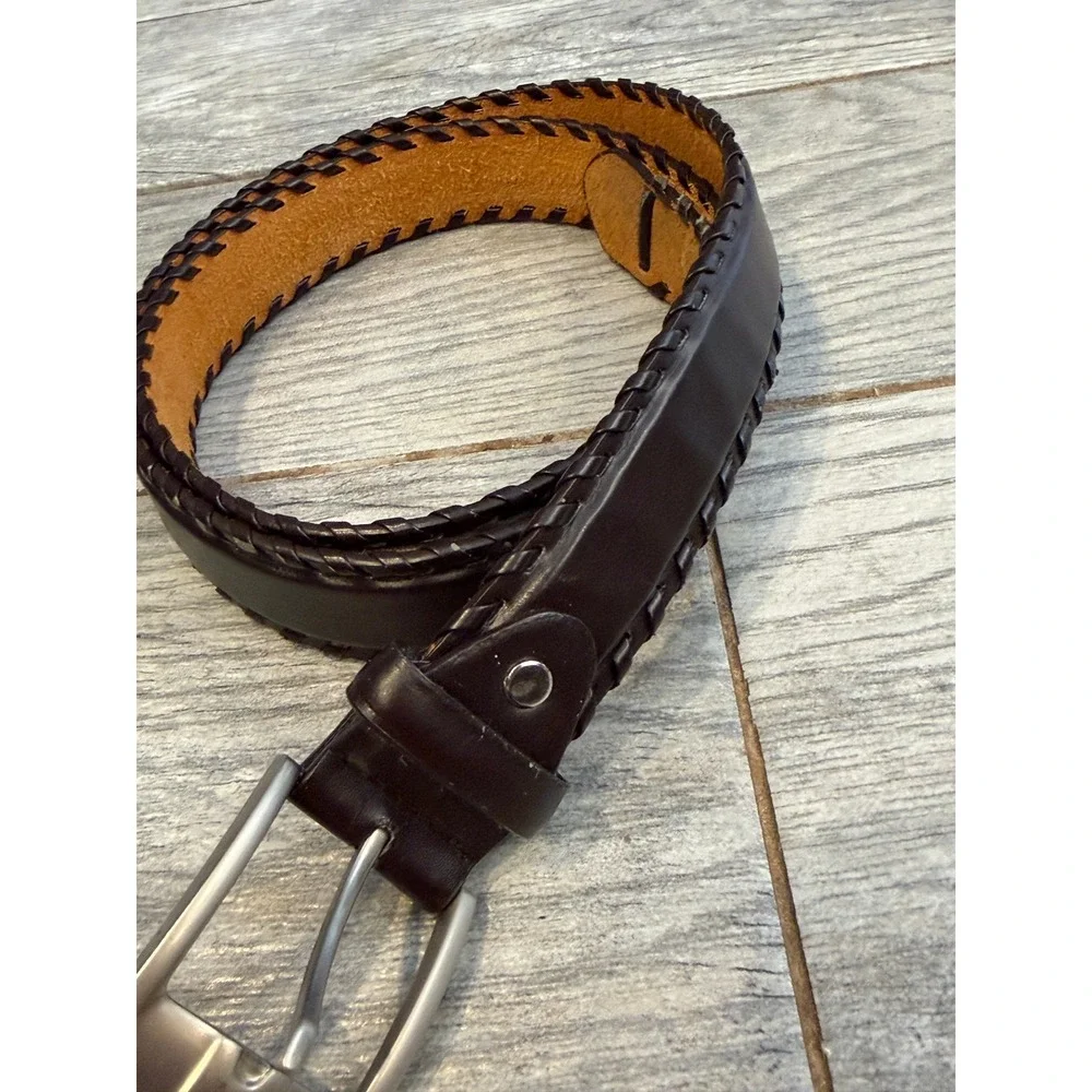 Braided Edge Leather Belt Mens 34 Dark Brown Vintage Western Cowboy Classic
